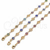 Oro Laminado Fancy Anklet, Gold Filled Style Evil Eye and Four-leaf Clover Design, Multicolor Resin Finish, Golden Finish, 03.326.0011.10 (08 MM Thickness, 10 Inches Length)