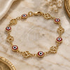 Oro Laminado Fancy Bracelet, Gold Filled Style Evil Eye and Four-leaf Clover Design, Red Resin Finish, Golden Finish, 03.326.0011.1.08 (08 MM Thickness, 8 Inches Length)