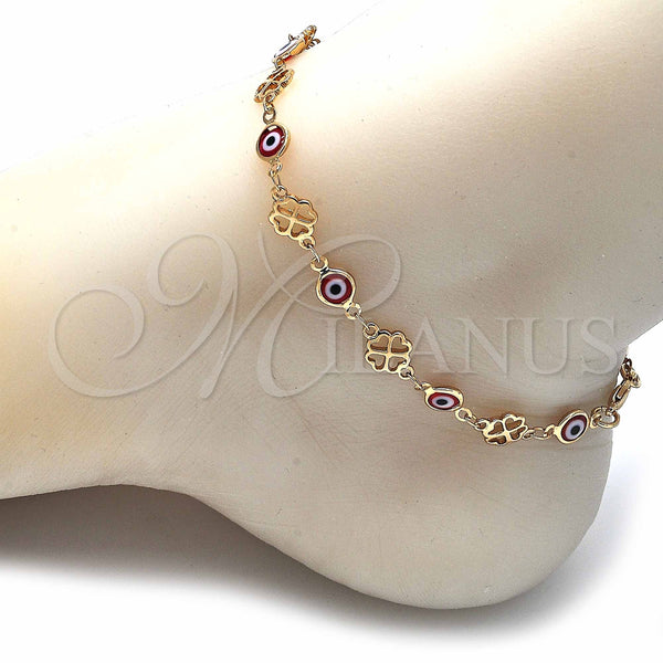 Gold Filled Anklet — Fancy Anklet Evil Eye and Four-leaf Clover Design — alternate product view — SKU 129169 | Oro Laminado tobillera — elegante Anklet Evil Eye and Four-leaf Clover diseño — SKU 129169