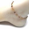 Oro Laminado Fancy Anklet, Gold Filled Style Evil Eye and Four-leaf Clover Design, Red Resin Finish, Golden Finish, 03.326.0011.1.10 (08 MM Thickness, 10 Inches Length)