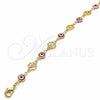 Oro Laminado Fancy Anklet, Gold Filled Style Evil Eye and Four-leaf Clover Design, Red Resin Finish, Golden Finish, 03.326.0011.1.10 (08 MM Thickness, 10 Inches Length)