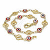 Oro Laminado Fancy Anklet, Gold Filled Style Evil Eye and Four-leaf Clover Design, Red Resin Finish, Golden Finish, 03.326.0011.1.10 (08 MM Thickness, 10 Inches Length)