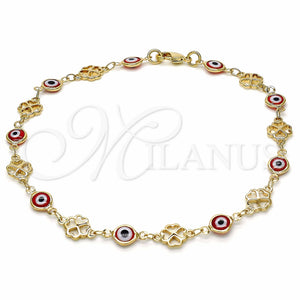 Gold Filled Anklet — Fancy Anklet Evil Eye and Four-leaf Clover Design — main product view — SKU 129169 | Oro Laminado tobillera — elegante Anklet Evil Eye and Four-leaf Clover diseño — SKU 129169