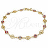 Oro Laminado Fancy Anklet, Gold Filled Style Evil Eye and Four-leaf Clover Design, Red Resin Finish, Golden Finish, 03.326.0011.1.10 (08 MM Thickness, 10 Inches Length)