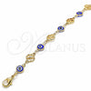 Oro Laminado Fancy Bracelet, Gold Filled Style Evil Eye and Four-leaf Clover Design, Blue Resin Finish, Golden Finish, 03.326.0011.2.08 (08 MM Thickness, 8 Inches Length)