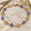 Oro Laminado Fancy Bracelet, Gold Filled Style Evil Eye and Four-leaf Clover Design, Blue Resin Finish, Golden Finish, 03.326.0011.2.08 (08 MM Thickness, 8 Inches Length)