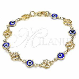 Gold Filled Bracelet — Fancy Bracelet Evil Eye and Four-leaf Clover Design — main product view — SKU 129171 | Oro Laminado brazalete — elegante Bracelet Evil Eye and Four-leaf Clover diseño — SKU 129171