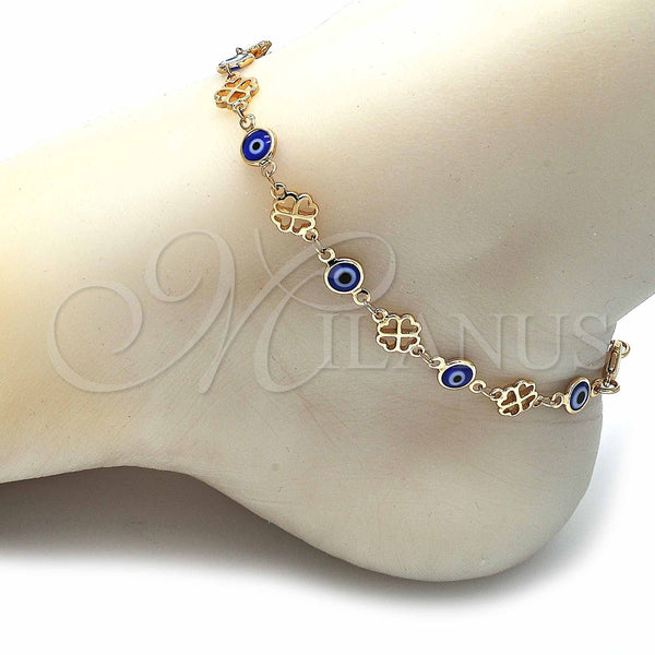 Gold Filled Anklet — Fancy Anklet Evil Eye and Four-leaf Clover Design — alternate product view — SKU 129172 | Oro Laminado tobillera — elegante Anklet Evil Eye and Four-leaf Clover diseño — SKU 129172
