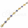 Oro Laminado Fancy Anklet, Gold Filled Style Evil Eye and Four-leaf Clover Design, Blue Resin Finish, Golden Finish, 03.326.0011.2.10 (08 MM Thickness, 10 Inches Length)