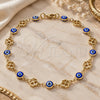 Oro Laminado Fancy Anklet, Gold Filled Style Evil Eye and Four-leaf Clover Design, Blue Resin Finish, Golden Finish, 03.326.0011.2.10 (08 MM Thickness, 10 Inches Length)