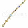 Oro Laminado Fancy Anklet, Gold Filled Style Evil Eye Design, Multicolor Resin Finish, Golden Finish, 03.326.0012.10 (07 MM Thickness, 10 Inches Length)