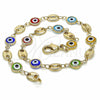 Oro Laminado Fancy Anklet, Gold Filled Style Evil Eye Design, Multicolor Resin Finish, Golden Finish, 03.326.0012.10 (07 MM Thickness, 10 Inches Length)