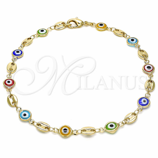 Gold Filled Anklet — Fancy Anklet Evil Eye Design Multicolor Resin 03. — main product view — SKU 129175 | Oro Laminado tobillera — elegante Anklet Evil Eye diseño Multicolor Resin 03. — SKU 129175