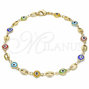 Gold Filled Anklet — Fancy Anklet Evil Eye Design Multicolor Resin 03. — main product view — SKU 129175 | Oro Laminado tobillera — elegante Anklet Evil Eye diseño Multicolor Resin 03. — SKU 129175