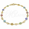Oro Laminado Fancy Anklet, Gold Filled Style Evil Eye Design, Multicolor Resin Finish, Golden Finish, 03.326.0012.10 (07 MM Thickness, 10 Inches Length)