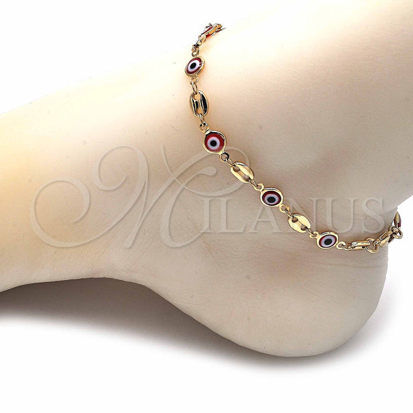 Gold Filled Anklet — Fancy Anklet Evil Eye Design Red Resin 03. — alternate product view — SKU 129178 | Oro Laminado tobillera — elegante Anklet Evil Eye diseño Red Resin 03. — SKU 129178