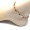 Oro Laminado Fancy Anklet, Gold Filled Style Evil Eye Design, Red Resin Finish, Golden Finish, 03.326.0012.1.10 (07 MM Thickness, 10 Inches Length)
