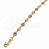 Oro Laminado Fancy Anklet, Gold Filled Style Evil Eye Design, Red Resin Finish, Golden Finish, 03.326.0012.1.10 (07 MM Thickness, 10 Inches Length)