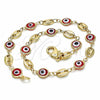Oro Laminado Fancy Anklet, Gold Filled Style Evil Eye Design, Red Resin Finish, Golden Finish, 03.326.0012.1.10 (07 MM Thickness, 10 Inches Length)