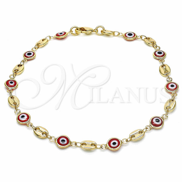 Gold Filled Anklet — Fancy Anklet Evil Eye Design Red Resin 03. — main product view — SKU 129178 | Oro Laminado tobillera — elegante Anklet Evil Eye diseño Red Resin 03. — SKU 129178