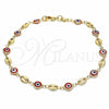 Oro Laminado Fancy Anklet, Gold Filled Style Evil Eye Design, Red Resin Finish, Golden Finish, 03.326.0012.1.10 (07 MM Thickness, 10 Inches Length)