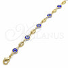 Oro Laminado Fancy Anklet, Gold Filled Style Evil Eye Design, Blue Resin Finish, Golden Finish, 03.326.0012.2.10 (07 MM Thickness, 10 Inches Length)