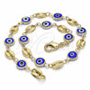 Oro Laminado Fancy Anklet, Gold Filled Style Evil Eye Design, Blue Resin Finish, Golden Finish, 03.326.0012.2.10 (07 MM Thickness, 10 Inches Length)