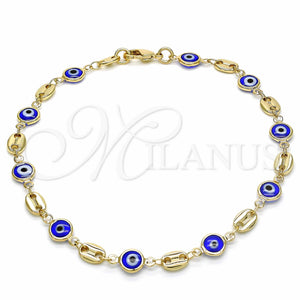Gold Filled Anklet — Fancy Anklet Evil Eye Design Blue Resin 03. — main product view — SKU 129181 | Oro Laminado tobillera — elegante Anklet Evil Eye diseño Blue Resin 03. — SKU 129181