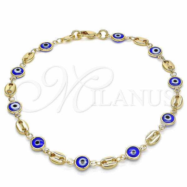 Gold Filled Anklet — Fancy Anklet Evil Eye Design Blue Resin 03. — main product view — SKU 129181 | Oro Laminado tobillera — elegante Anklet Evil Eye diseño Blue Resin 03. — SKU 129181