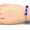 Oro Laminado Fancy Bracelet, Gold Filled Style Evil Eye Design, with Dark Tanzanite Opal, Blue Resin Finish, Golden Finish, 03.63.2069.1.08 (04 MM Thickness, 8 Inches Length)