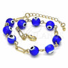 Oro Laminado Fancy Bracelet, Gold Filled Style Evil Eye Design, with Dark Tanzanite Opal, Blue Resin Finish, Golden Finish, 03.63.2069.1.08 (04 MM Thickness, 8 Inches Length)