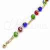 Oro Laminado Fancy Bracelet, Gold Filled Style Evil Eye Design, with Multicolor Opal, Multicolor Resin Finish, Golden Finish, 03.63.2069.2.08 (04 MM Thickness, 8 Inches Length)