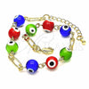Oro Laminado Fancy Bracelet, Gold Filled Style Evil Eye Design, with Multicolor Opal, Multicolor Resin Finish, Golden Finish, 03.63.2069.2.08 (04 MM Thickness, 8 Inches Length)