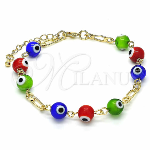 Oro Laminado Fancy Bracelet, Gold Filled Style Evil Eye Design, with Multicolor Opal, Multicolor Resin Finish, Golden Finish, 03.63.2069.2.08 (04 MM Thickness, 8 Inches Length)