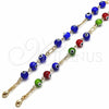 Oro Laminado Fancy Bracelet, Gold Filled Style Evil Eye Design, with Multicolor Opal, Multicolor Resin Finish, Golden Finish, 03.63.2069.2.08 (04 MM Thickness, 8 Inches Length)