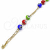 Oro Laminado Fancy Anklet, Gold Filled Style Evil Eye Design, Multicolor Resin Finish, Golden Finish, 03.63.2069.2.10 (04 MM Thickness, 10 Inches Length)