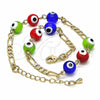 Oro Laminado Fancy Anklet, Gold Filled Style Evil Eye Design, Multicolor Resin Finish, Golden Finish, 03.63.2069.2.10 (04 MM Thickness, 10 Inches Length)