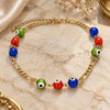 Oro Laminado Fancy Anklet, Gold Filled Style Evil Eye Design, Multicolor Resin Finish, Golden Finish, 03.63.2069.2.10 (04 MM Thickness, 10 Inches Length)