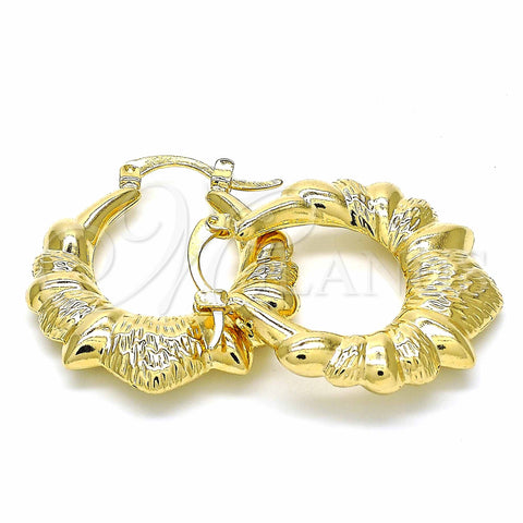 Oro Laminado Small Hoop, Gold Filled Style Hollow and Bamboo Design, Polished, Golden Finish, 02.09.0178.25