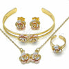 Oro Laminado Earring and Pendant Children Set, Gold Filled Style Flower Design, Polished, Tricolor, 06.361.0018