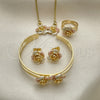 Oro Laminado Earring and Pendant Children Set, Gold Filled Style Flower Design, Polished, Tricolor, 06.361.0018