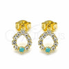Oro Laminado Stud Earring, Gold Filled Style Diamond and Diamond Design, with White Cubic Zirconia and Aquamarine Opal, Polished, Golden Finish, 02.09.0182