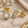 Oro Laminado Stud Earring, Gold Filled Style Diamond and Diamond Design, with White Cubic Zirconia and Aquamarine Opal, Polished, Golden Finish, 02.09.0182