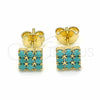 Oro Laminado Stud Earring, Gold Filled Style with Aquamarine Opal, Blue Polished, Golden Finish, 02.09.0183
