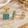 Oro Laminado Stud Earring, Gold Filled Style with Aquamarine Opal, Blue Polished, Golden Finish, 02.09.0183
