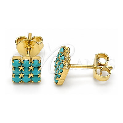 Oro Laminado Stud Earring, Gold Filled Style with Aquamarine Opal, Blue Polished, Golden Finish, 02.09.0183