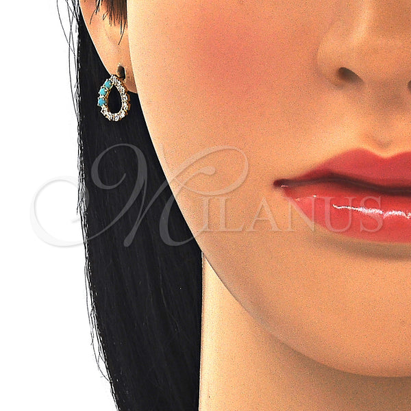 Gold Filled Ring — Stud Earring with White Cubic Zirconia and Aquamarine — alternate product view — SKU 129227 | Oro Laminado anillo — Stud Earring with blanco Cubic Zirconia and Aquamarine — SKU 129227