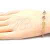 Oro Laminado Fancy Bracelet, Gold Filled Style Rolo Design, with Multicolor Crystal, Multicolor Polished, Golden Finish, 03.09.0075.07 (7 Inches Length)