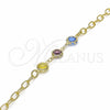 Oro Laminado Fancy Bracelet, Gold Filled Style Rolo Design, with Multicolor Crystal, Multicolor Polished, Golden Finish, 03.09.0075.07 (7 Inches Length)