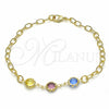 Oro Laminado Fancy Bracelet, Gold Filled Style Rolo Design, with Multicolor Crystal, Multicolor Polished, Golden Finish, 03.09.0075.07 (7 Inches Length)